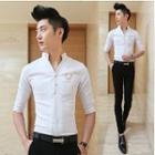 Mandarin Collar Elbow-sleeve Shirt