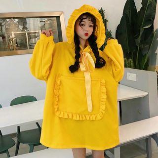 Puff-sleeve Ruffle Trim Long Hoodie