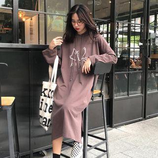 Print Long-sleeve Loose-fit Hooded Dress