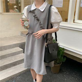 Puff-sleeve Shirt / Ruffled Shift Overall Dress