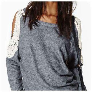 Cutout Shoulder Lace Panel Top
