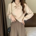 Long-sleeve Collared Cutout Top