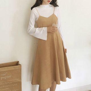Plain Mock Neck Long Sleeve Top / Spaghetti Strap Dress