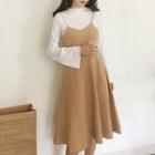 Plain Mock Neck Long Sleeve Top / Spaghetti Strap Dress