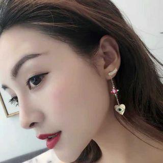 Rhinestone Wings Evil Eye & Heart Dangle Earring 1 Pair - 925 Silver - Red & Light Blue & Green Rhinestone - Gold - One Size
