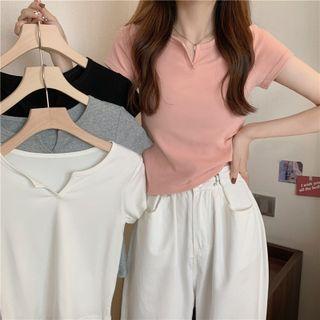 V Neck Plain Cropped T-shirt