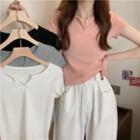 V Neck Plain Cropped T-shirt