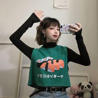 Sushi Print Tank Top / Long-sleeve Plain Top