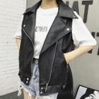 Faux Leather Biker Vest Black - One Size