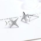 Rhinestone Star Stud Earring 1 Pair - 925 Silver - As Shown In Figure - One Size