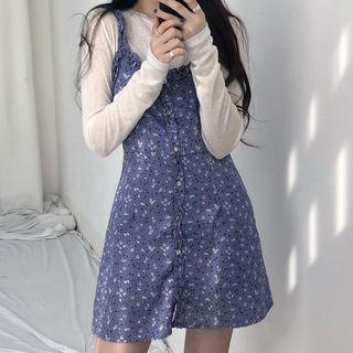 Frill-hem Floral Print Tank Dress Floral - One Size