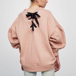 Lace-up Puff-sleeve Loose-fit Sweatshirt