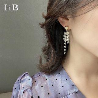 Rhinestone & Heart Drop Earring As Shown In Figure - One Size