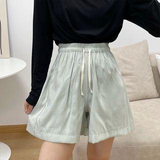 High-waist Ruched Drawstring Wide-leg Shorts