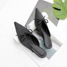 Kitten-heel Pointy-toe Bow-accent Mules
