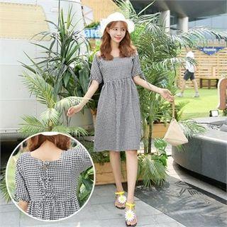 Tie-back Gingham Empire Dress