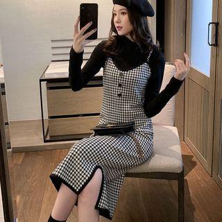 Mock Neck Top / Strappy Midi Sheath Dress
