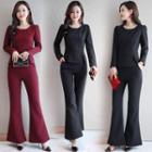 Set: Long-sleeve Top + Boot-cut Dress Pants