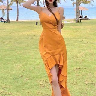 Sleeveless Open-back Asymmetrical Dress As Figure - One Size