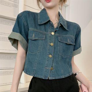 Short-sleeve Cropped Denim Shirt Jacket