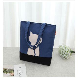 Cat Applique Nylon Shopper Bag