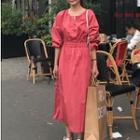 Crew-neck Long-sleeve Midi Dress As Shown In Figure - One Size