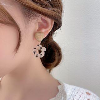 Heart Dotted Flower Acrylic Dangle Earring