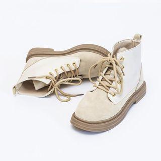 Faux Suede Panel Lace Up Oxford Booties