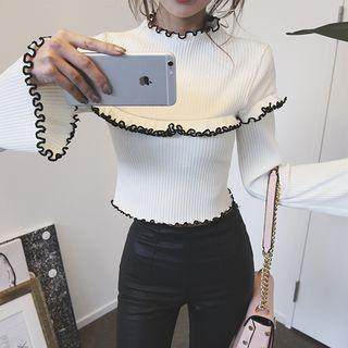 Frill-trim Cropped Rib-knit Top