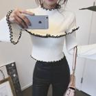 Frill-trim Cropped Rib-knit Top