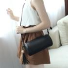 Tassel Faux Leather Mini Barrel Bag