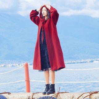 Hooded Open Front Long Coat
