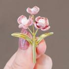 Flower Faux Pearl Alloy Brooch Ly2488 - Pink & Green - One Size