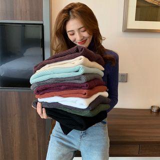 Mock-turtleneck Plain Long-sleeve Sweater