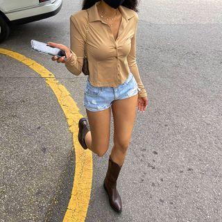 Padded-shoulder Cropped Shirt