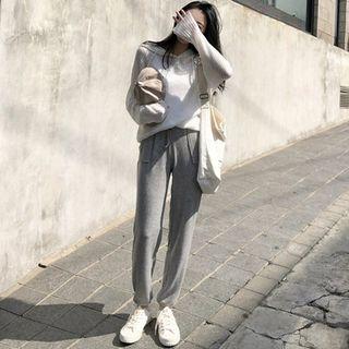 Set: Hooded Knit Top + Harem Pants