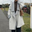 Color Panel Buttoned Long Coat White - One Size