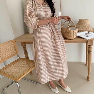 Puff-sleeve Maxi Gingham Dress & Sash