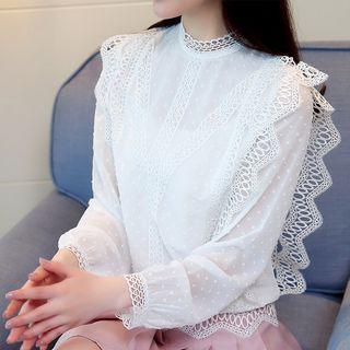 Long-sleeved Loose-fit Lace Blouse