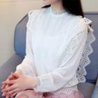 Long-sleeved Loose-fit Lace Blouse