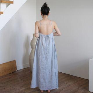 Spaghetti Strap Midi A-line Dress Light Blue - One Size
