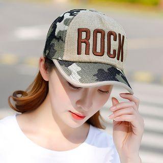 Embroidered Lettering Camouflage Panel Baseball Cap