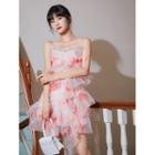 Spaghetti Strap Ruffle Irregular Mini Dress