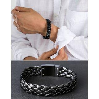 Braided Pleather Magnet Bracelet Black - One Size