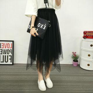 Asymmetric Mesh Midi Skirt