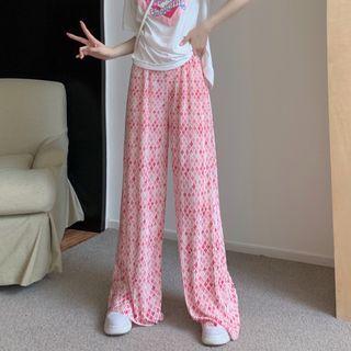 High-waist Patterned Straight-leg Pants