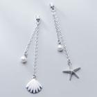 Non-matching 925 Sterling Silver Faux Pearl Shell & Starfish Fringed Earring 1 Pair - Silver - One Size