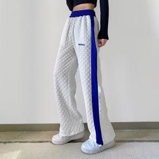 High-waist Plaid Color-block Wide-leg Sweatpants