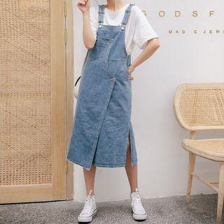 Side-slit Midi Denim Jumper Dress