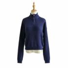 Mock-neck Half-zipped Sweater Navy Blue - One Size